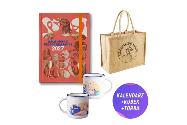 Pakiet: Kalendarz fizjoterapeuty 2027 + Kubek emaliowany + Torba jutowa